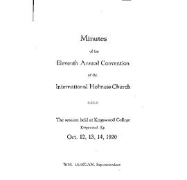 Kentucky International Apostolic  Holiness Church - 1920