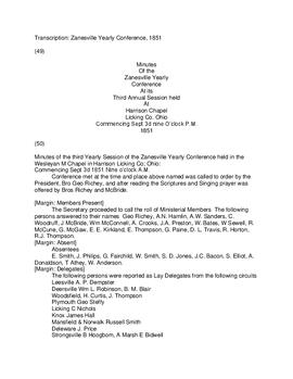 Zanesville Conference Minutes 1851