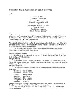 Zanesville Conference Minutes 1850