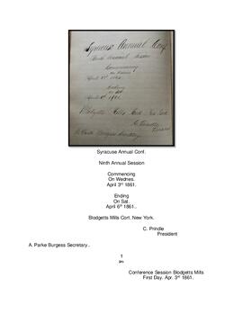 Syracuse Conference Minutes 1861