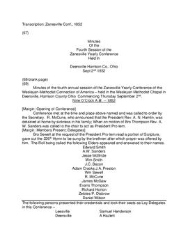 Zanesville Conference Minutes 1852