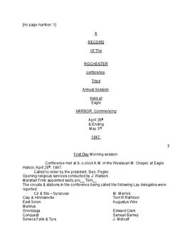 Rochester Conference Minutes 1847