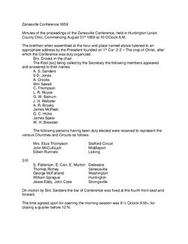 Zanesville Conference Minutes 1859