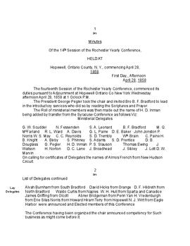 Rochester Conference Minutes 1858