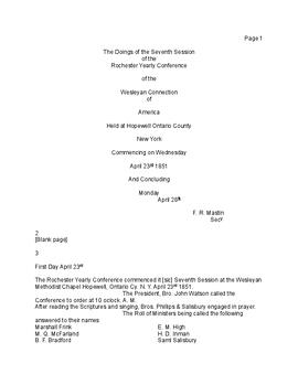 Rochester Conference Minutes 1851