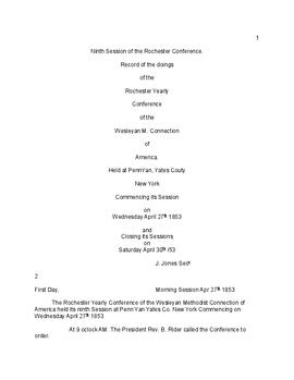 Rochester Conference Minutes 1853