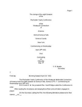 Rochester Conference Minutes 1852